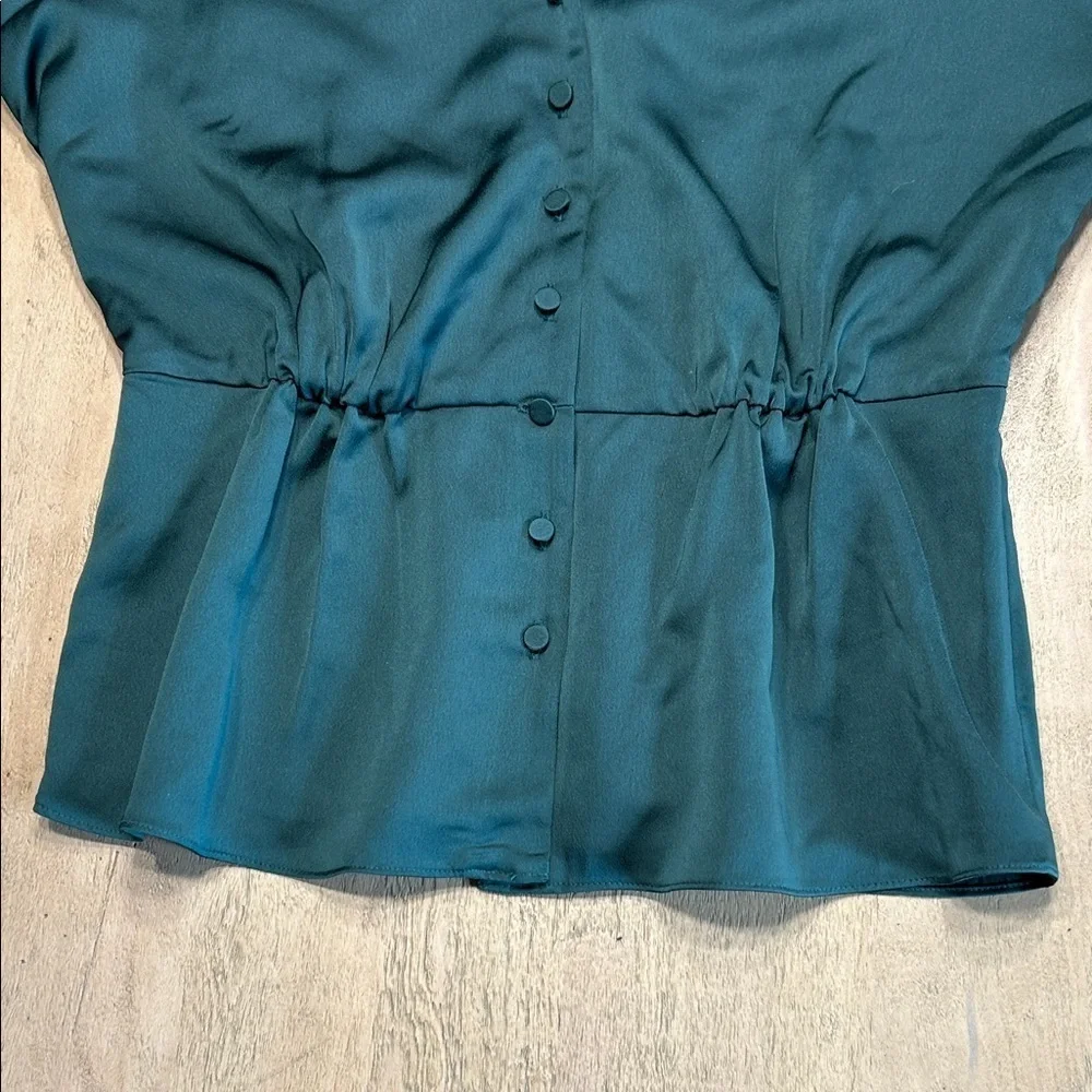 J. Crew Green satin Button-Front Blouse